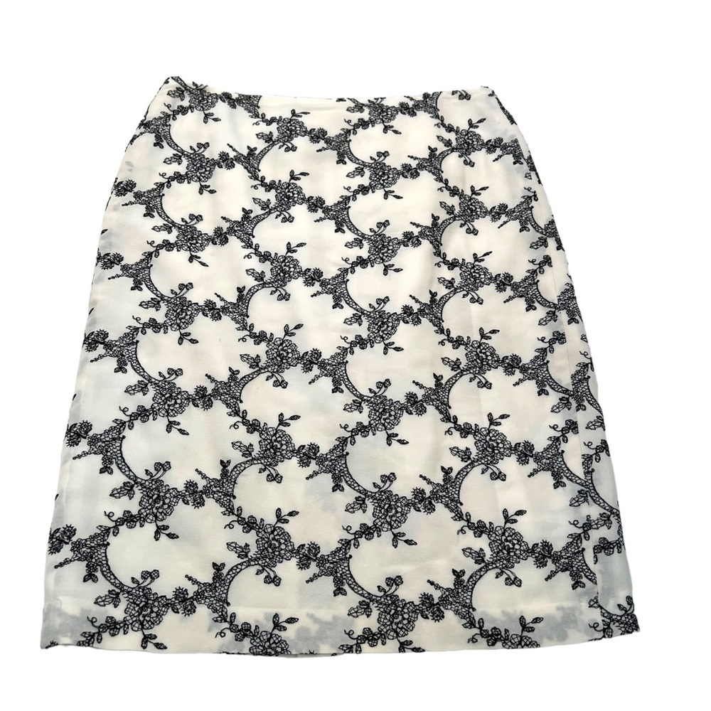 Ann Taylor Women's Sz 6 Pencil Skirt Ivory White Black Geometric Lace Lined Wool